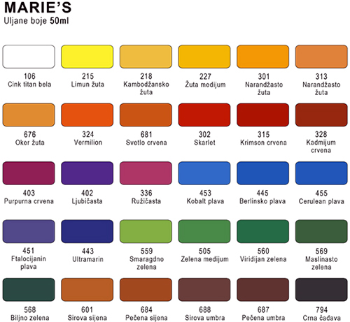 Marie's uljane boje paleta